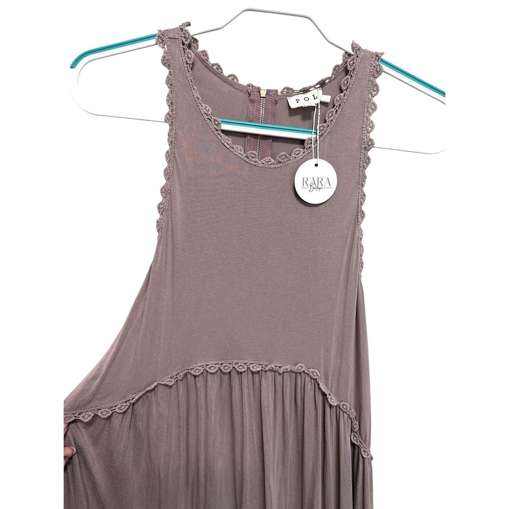 POL Taupe Crochet Trim Sleeveless Maxi Dress Womens Medium Boho Festival Indie - Picture 3 of 7